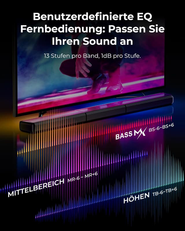 Detalle 2 de ULTIMEA Apollo S70 Ultra 7.1 Virtual Surround Soundbar mit 6,5-Zoll Subwoofer, App & HDMI/Opt/AUX/Bluetooth