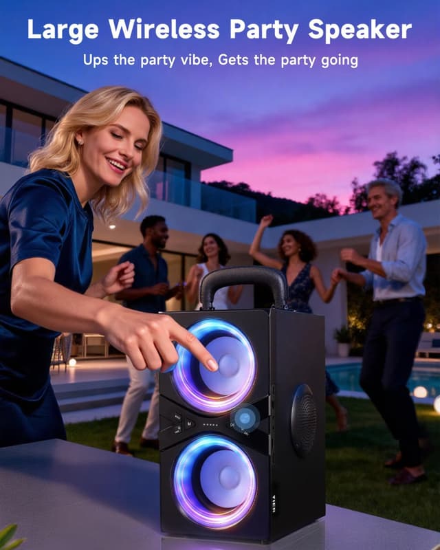 Detalle 2 de YIER Party Bluetooth Speaker with 80W Peak Power, TWS, RGB Lights, and Long Playtime