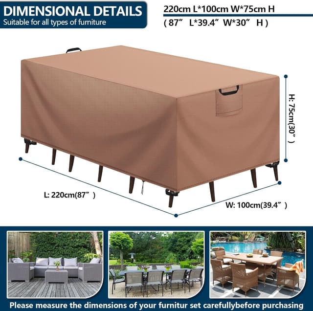 Detalle de Aujink Abdeckung Gartenmöbel Winterfest – wasserdichte Schutzhülle aus 420D Oxford (Anti-UV), Khaki 220x100x75 cm