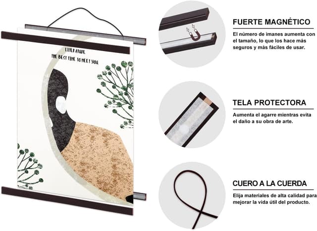 Detalle de Benjia magnetische Posterschiene (61 x 91,5 cm) aus Nussbaum – veränderbar ohne Klebestreifen