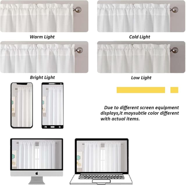 Thumbnail 6 de Chyhomenyc 2-Pack White Kitchen Tier Curtains (30x36 inch) Faux Linen Textured, Light Filtering Cafe Curtains