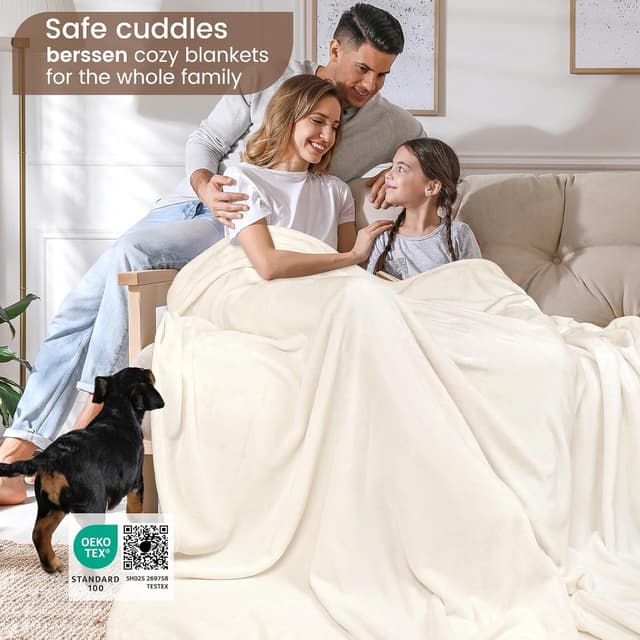 Detalle de berssen Plaid couverture polaire / flanelle en microfibre 200x230 cm, jeté de canapé beige et blanc