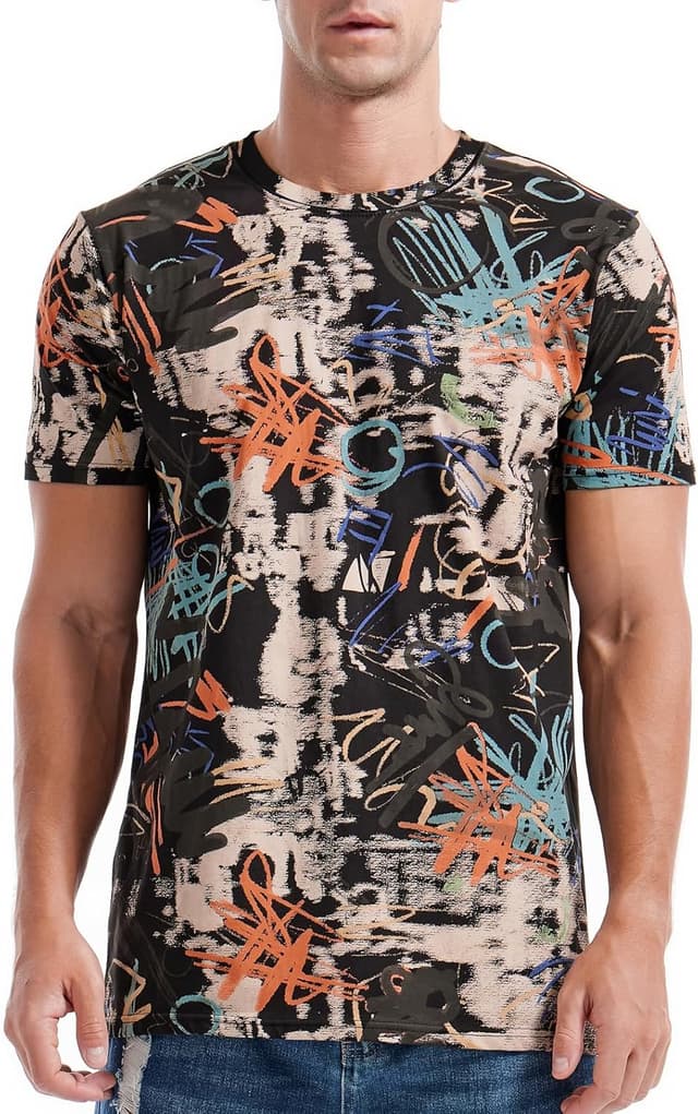 Detalle de RONOMO Men’s Round Neck Short Sleeved T-Shirt (95% cotton, 5% polyester) with medium stretch