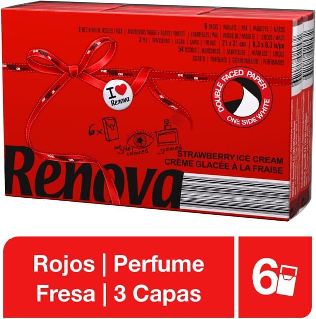 Detalle de Renova Red Label Pañuelos de Bolsillo Aroma Fresa, 6 paquetes 😊