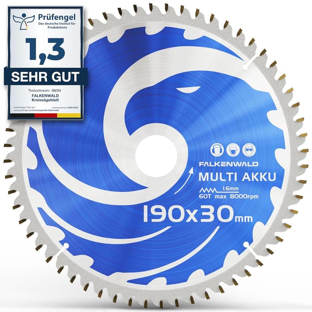 Detalle de FALKENWALD Sägeblatt 190 x 30 mm (Akku) – für Holz, Metall & Aluminium, kompatibel mit Bosch GKS 65/PKS 66 AF