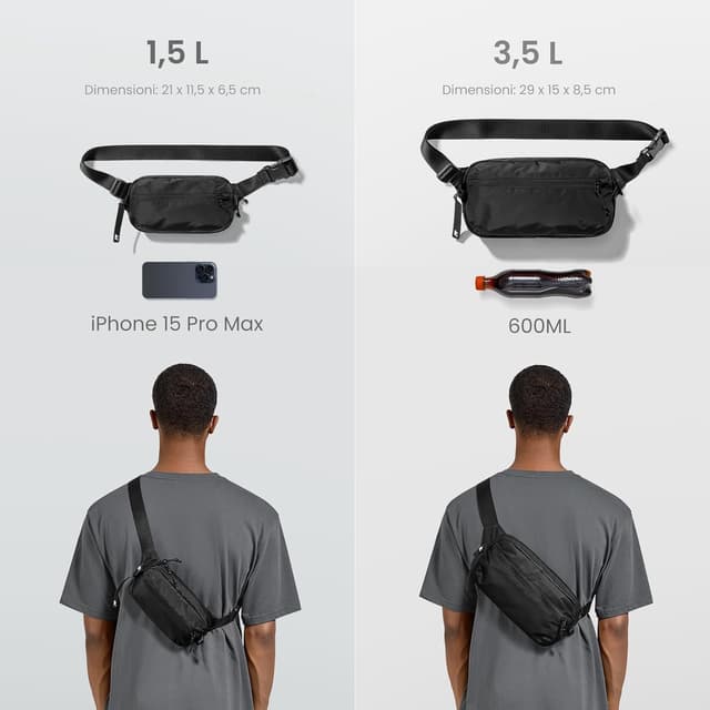 Detalle de tomtoc 1,5L borsa da petto con protezione RFID, tracolla impermeabile (narrio) per viaggi e uso quotidiano