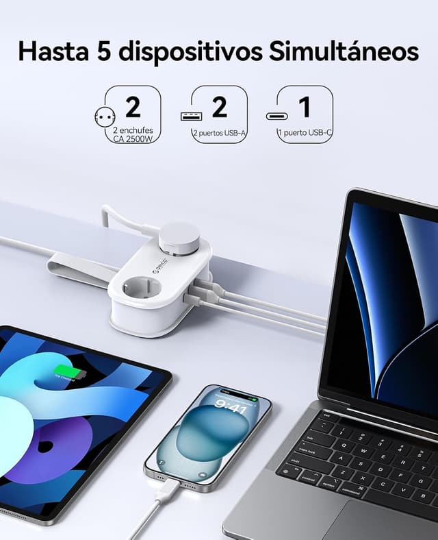 Thumbnail 1 de ORICO AP3-Negro regleta 5 en 1 con USB C 20W