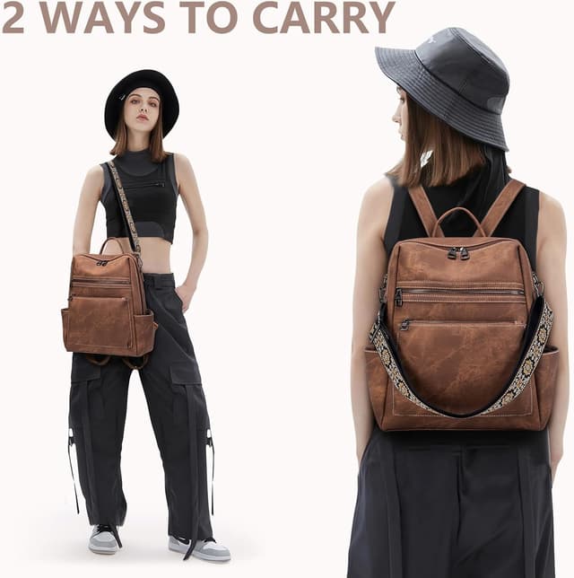 Thumbnail 6 de SUCIKORIO Zaino Donna in Pelle elegante con borsa antifurto e tasche multiple, cuoio