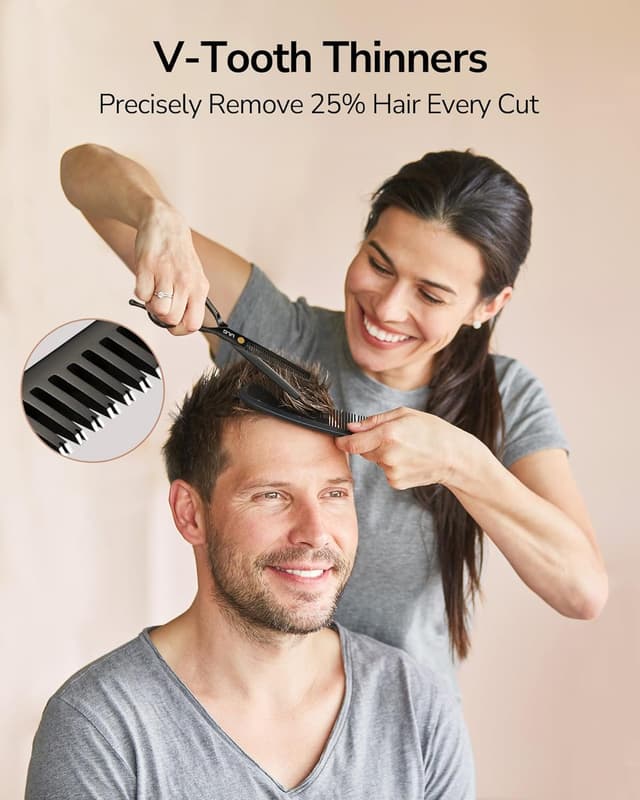 Detalle de ULG Professional Hair Cutting Scissors Set (16.5 cm) with Thinning Shears, Comb, Clips & Case – at-home salon haircut kit