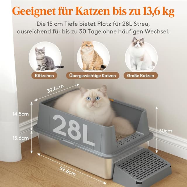 Detalle 2 de Lifewit 28L Katzenklo aus Edelstahl, offen