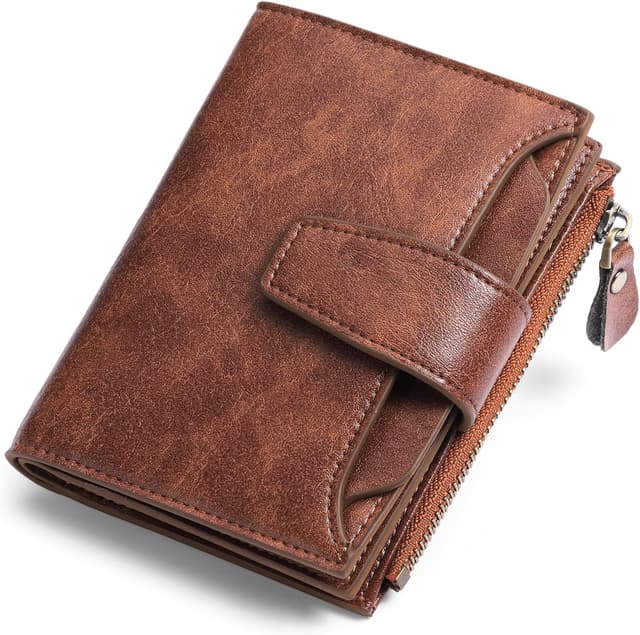 Detalle de SENDEFN women’s RFID blocking leather small bi-fold wallet with zip pocket and ID window