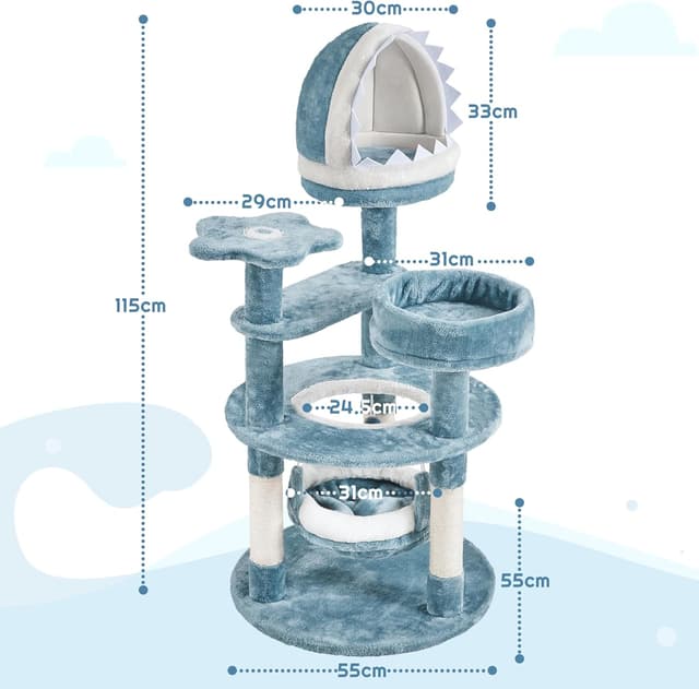 Detalle 1 de Yaheetech Katzenkratzbaum 115 cm blau-weiß
