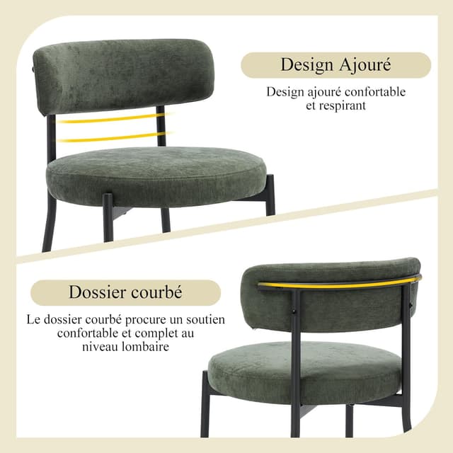 Detalle de Lot de 4 chaises de salle à manger Orirsnug en velours vert avec dossier incurvé et pieds métal noirs