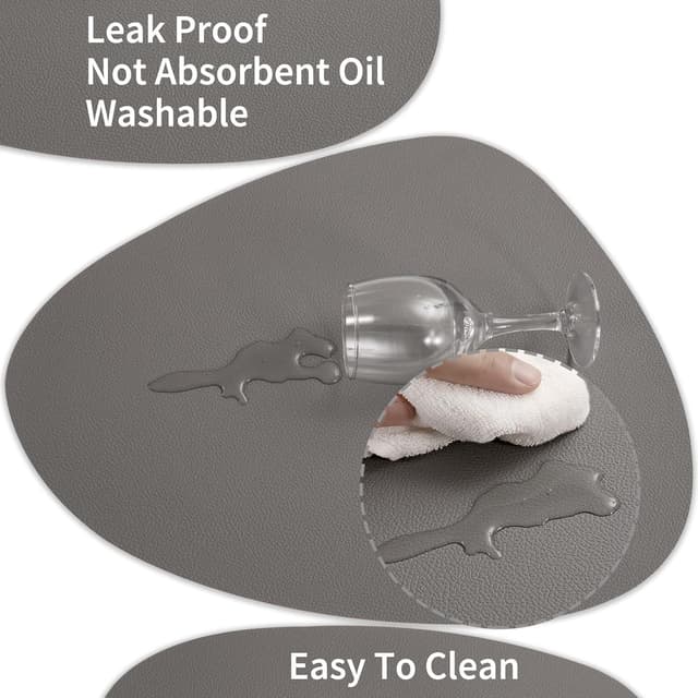 Detalle de Myir JUN Tischsets aus PVC-Kunstleder (doppelseitig) inkl. Untersetzern – Set mit 6, grau