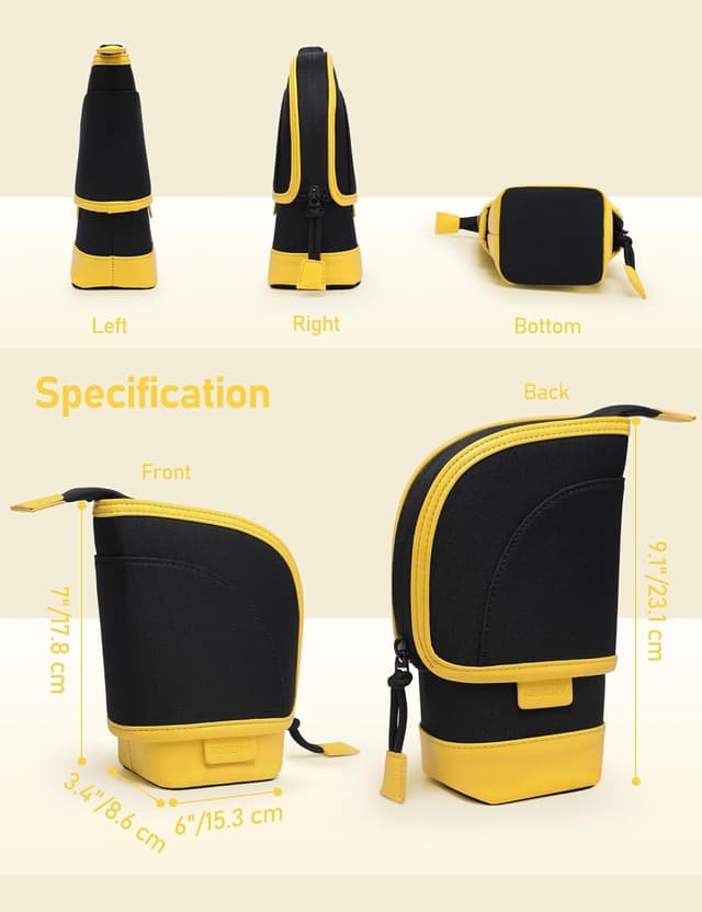 Detalle de GAOCHY 2 in 1 standing pencil case with telescopic pen holder (Black)