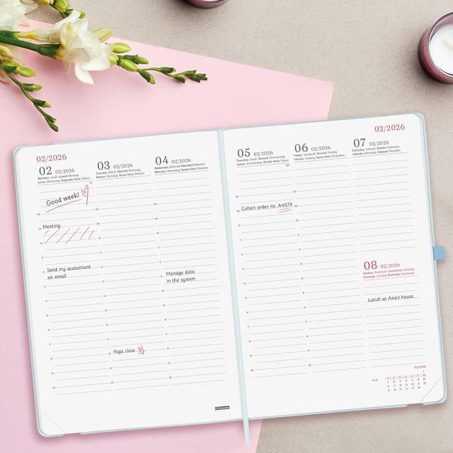 Detalle de Finocam Agenda 2026 settimanale verticale A5 con elastico e nastro in tessuto