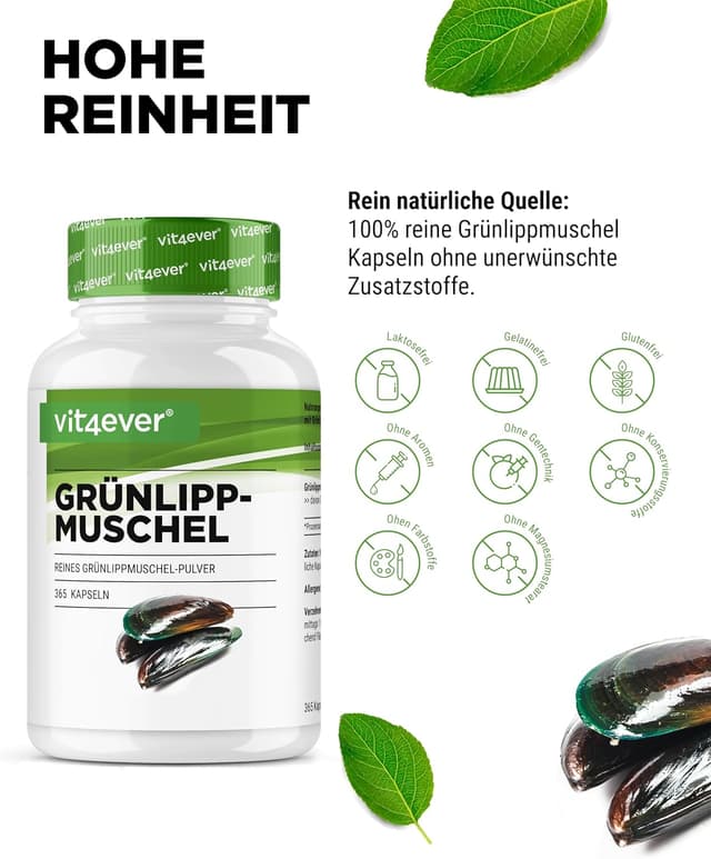 Detalle de vit4ever Grünlippmuschel 365 Kapseln 💊