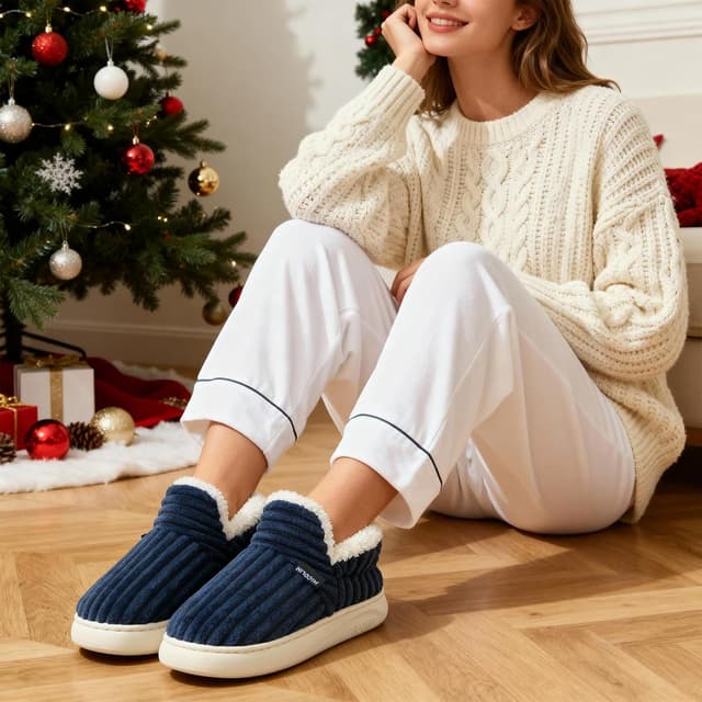 Detalle 2 de Misolin pantofole donna invernali in peluche con suola antiscivolo e schiuma a memoria