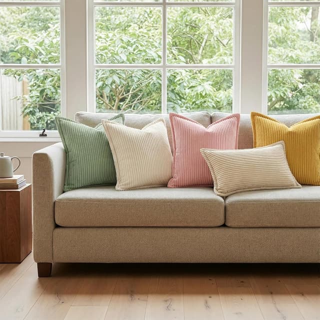 Detalle de Mecatny Corduroy Spring Throw Pillow Covers (18x18) — Set of 2, Cream White Neutral Boho Accent