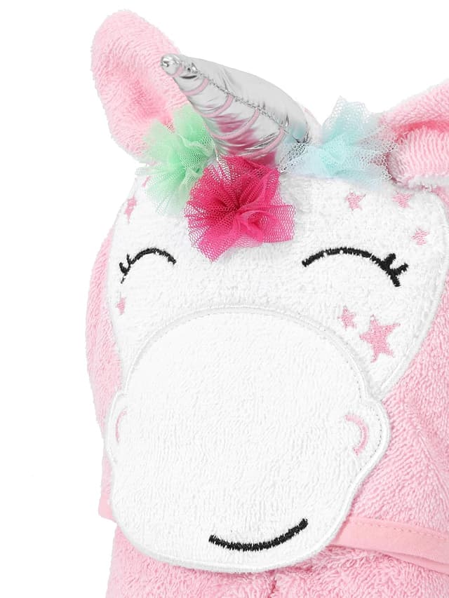 Detalle de Be Mammy Kapuzenhandtuch für Babys (95 x 95 cm) aus Baumwolle – Rosa mit Einhorn
