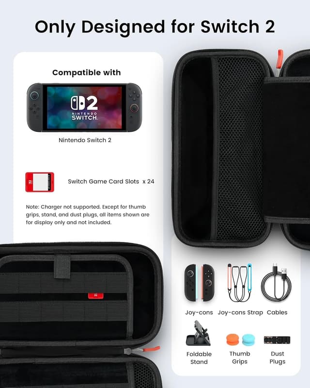 Detalle de TRANSNOVO Protective Carrying Case for Nintendo Switch 2, 16-in-1 kit