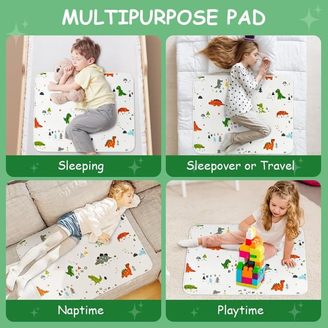 Detalle de Aolso Potty Training Mattress Protector (Dinosaur) – Waterproof washable underlay, 70 x 90 cm for cot beds