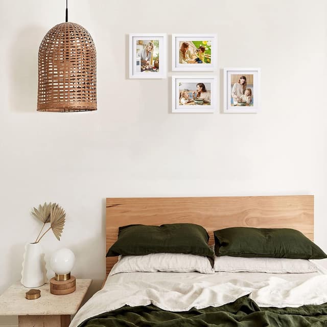 Detalle de EGOFINE 8x6 Photo Frames Set of 4 (Solid Wood, Matted White) — for wall mounting or table display