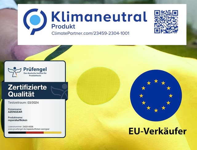 Detalle 2 de aZengear Reparaturflicken-Set (11 Stück, Gelb) für Daunenjacken, Zelte, Schuhe & Polster – selbstklebend, wasserdicht