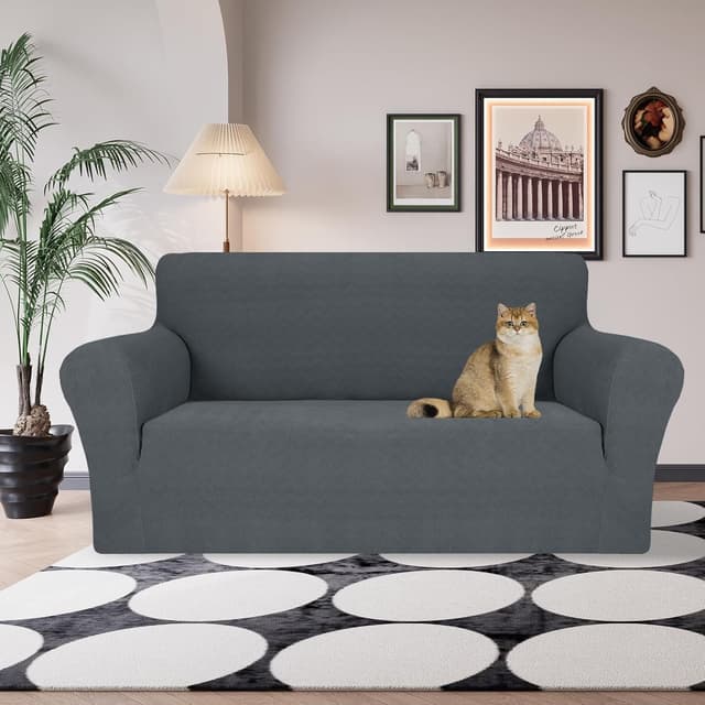 Detalle 2 de Ystyle Copridivano 2 posti con braccioli super elasticizzato, antigraffio e antiscivolo, grigio scuro