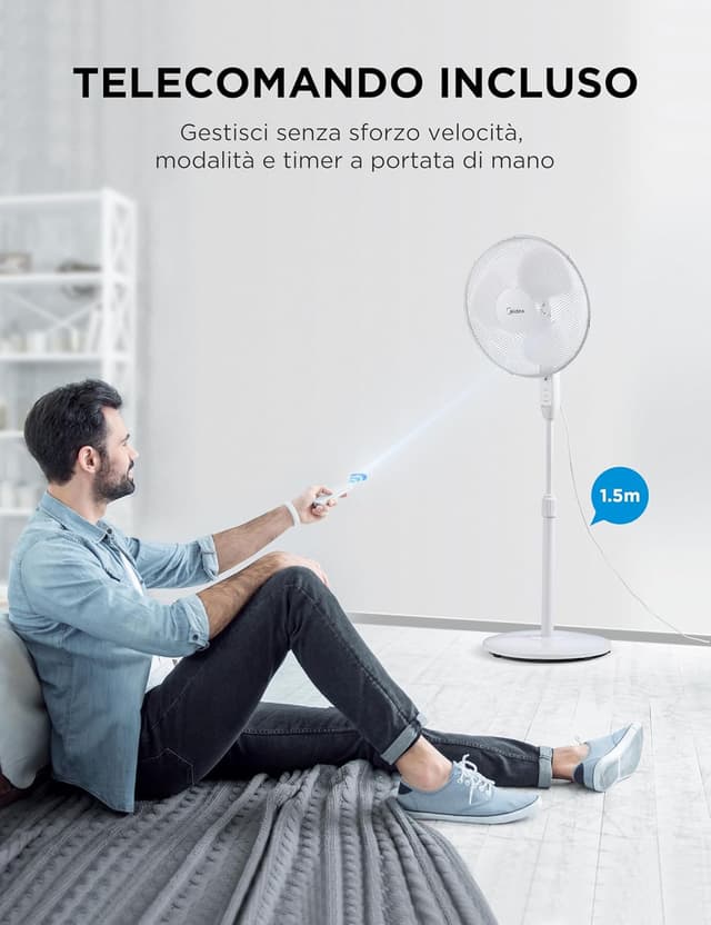 Detalle de Midea MFS400M0APW0, ventilatore a piantana silenzioso con telecomando e altezza regolabile