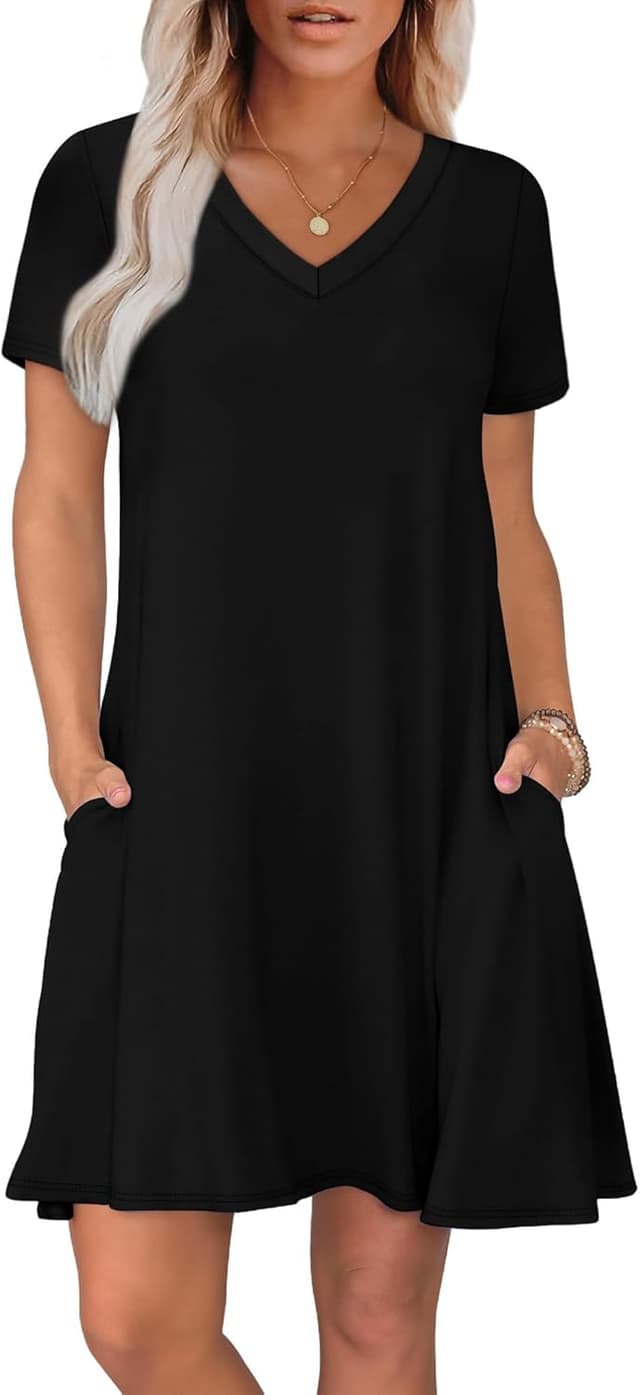 Detalle de WIHOLL Boho Summer Dresses for Women — Casual T-Shirt Dress with Pockets (S-4XL)