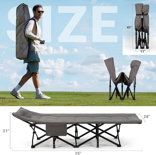 Thumbnail 5 de Overmont 28" Extra Wide Padded Folding Camping Bed