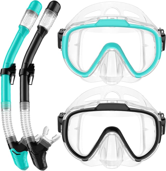 Detalle de Lealinga adult snorkel set with anti-fog panoramic mask and dry top snorkel
