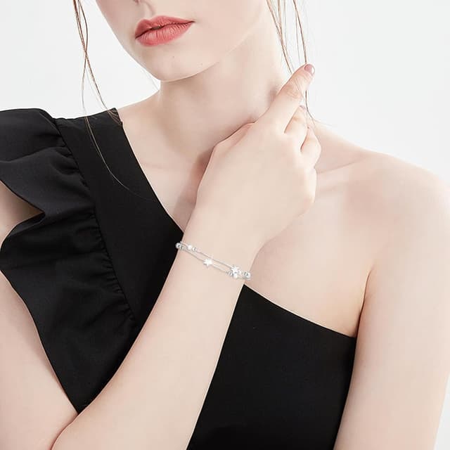 Detalle de CheersLife Happy Birthday Daughter bracelet with stars & cubic zirconia – silver-plated, adjustable jewellery gift