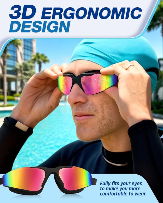 Detalle de silkiben Swimming Goggles (2-Pack) – Anti-Fog & UV Protection with 3D Leak-Proof Fit, Mirrored Lenses