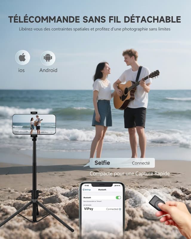 Thumbnail 3 de RISEOFLE 180 cm trépied smartphone rétractable avec télécommande
