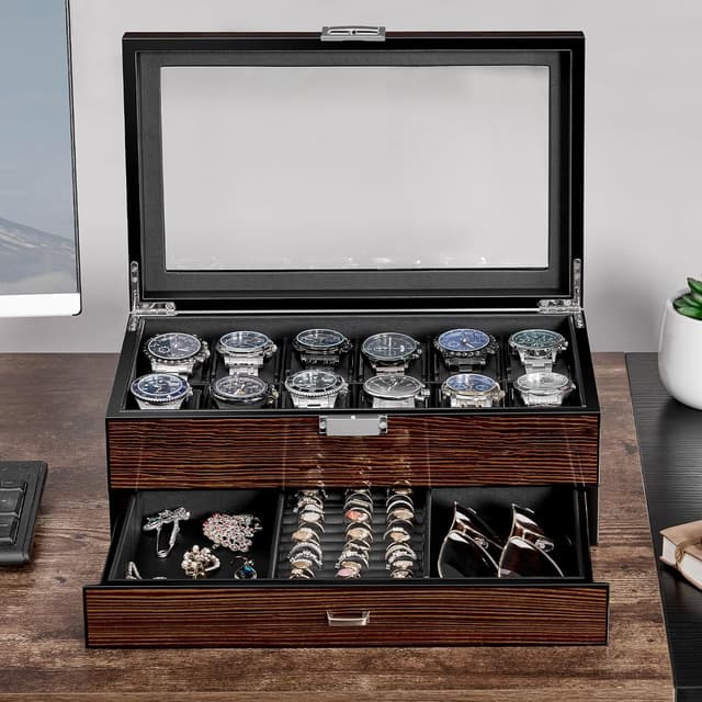 Detalle 2 de BEWISHOME ESSH02Y caja para 12 relojes 🕰