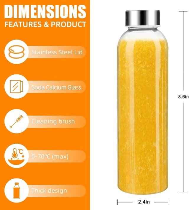 Detalle 2 de Eidoct 8pcs 500ml Glass Water Bottles with Lids (Leakproof) + Cleaning Brush