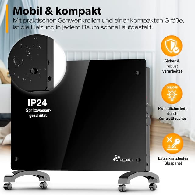 Thumbnail 4 de TRESKO Glaskonvektor Elektroheizung 2000W