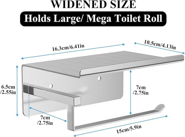 Detalle de Susswiff portarotolo per carta igienica con ripiano autoadesivo in acciaio inox argento