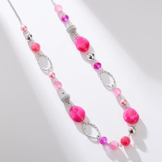 Detalle 2 de Collier long FULU AUTUMN en argent avec perles (88 + 7 cm) – sautoir bohème en perles de cristal et de pierre