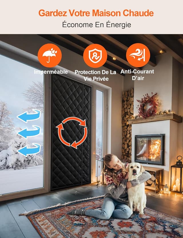 Thumbnail 2 de Rideau de Porte Isolant Thermique 90x210CM noir đȘ