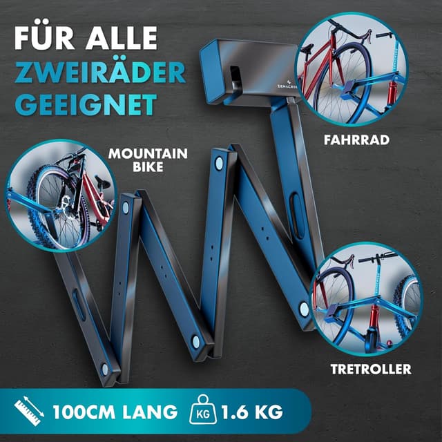 Detalle de Zenacross Faltschloss für Fahrrad (100 cm) mit Halterung – SteelSecure-Technologie