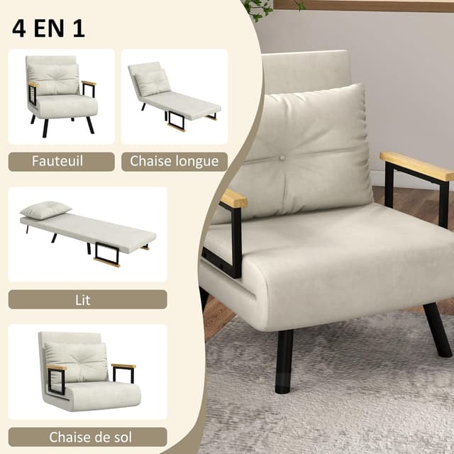 Detalle 2 de HOMCOM Fauteuil convertible 1 place