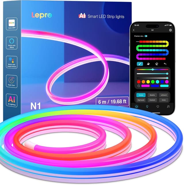 Detalle de Lepro Neon AI LED Strip 6 m – RGB LED-Streifen mit App-, Musik- und Sprachsteuerung (Alexa & Google Assistant)