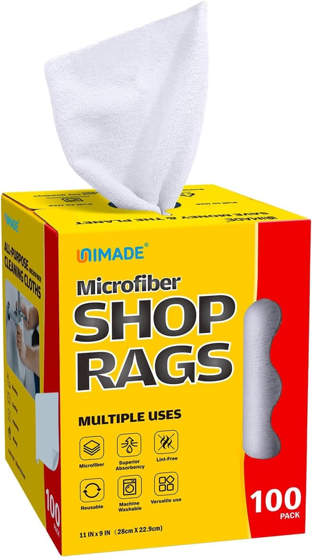 Detalle de UNIMADE Shop Rags (100 Sheets) Microfiber Cleaning Cloths, Lint-Free Bulk Towels