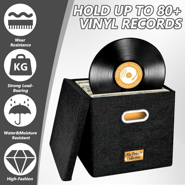 Thumbnail 3 de Aolawco 12-inch Vinyl Record Storage Box (folding, up to 100+ records) – Black