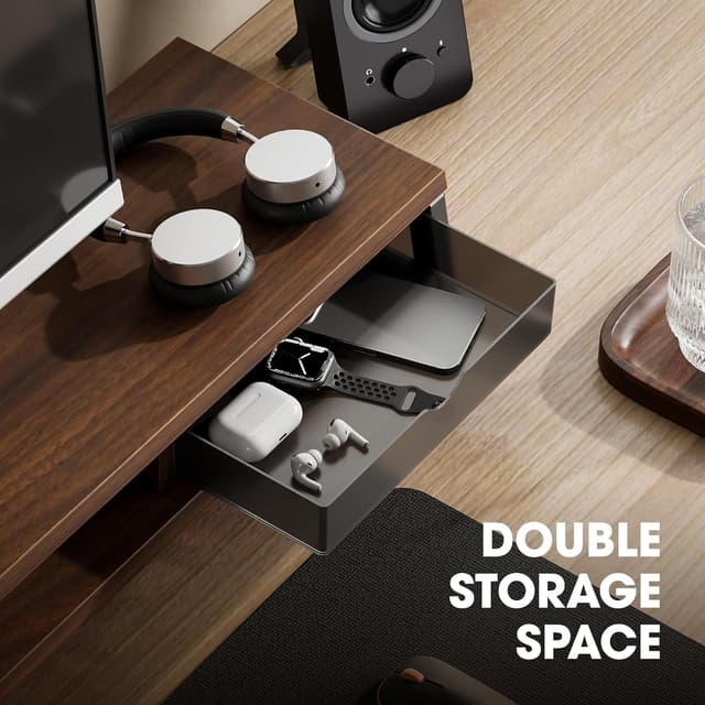 Detalle de Fenge Dual Monitorständer Riser mit 2 Acryl-Schubladen, 2 Etagen – 108 cm, bis 45 kg (Braun)