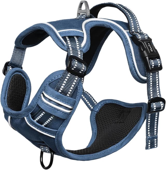Detalle de HEELE Harnais anti-traction réfléchissant avec poignée rembourrée, 2 anneaux métal – Bleu royal (taille XS)