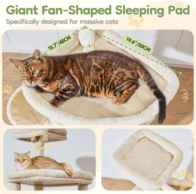 Detalle de Taoqimiao 183cm Large Cat Tree (MS045M) with Metal Hammock, 5 Scratching Posts & Spacious Platforms